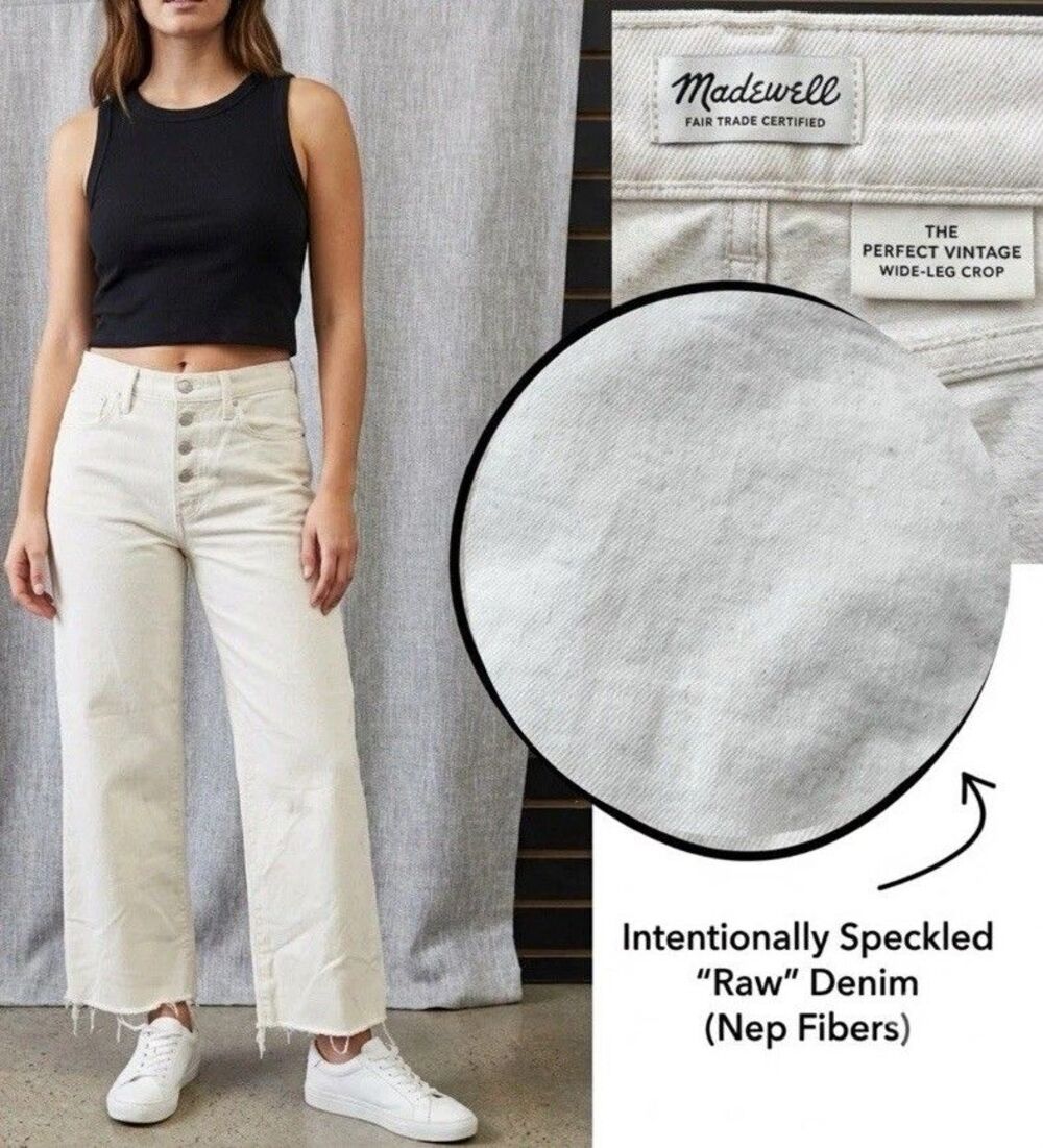 Madewell The Perfect Vintage Wide-Leg Crop Jean Raw Hem Speckled White 31 Tall
